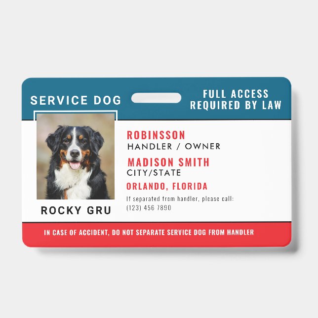 Personalisiertes Service-Dog-Abzeichen Ausweis (Vorderseite)