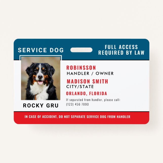 Personalisiertes Service-Dog-Abzeichen Ausweis (Vorderseite)