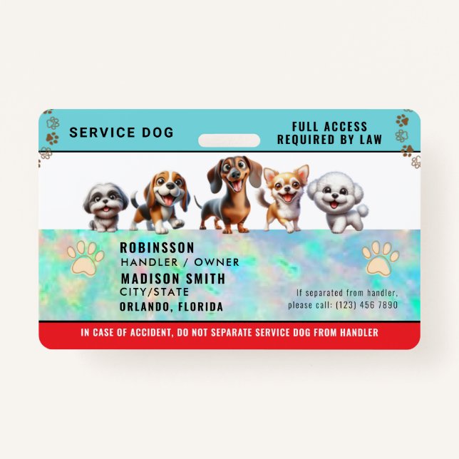 Personalisiertes Service-Dog-Abzeichen Ausweis (Vorderseite)
