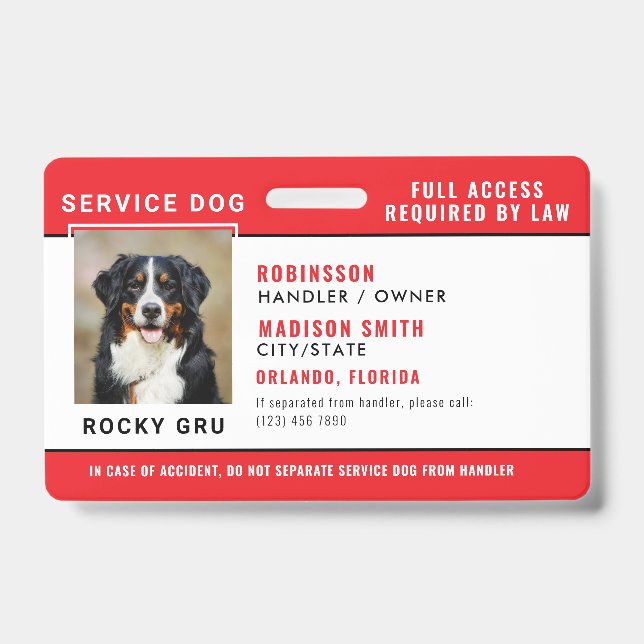 Personalisiertes Service-Dog-Abzeichen Ausweis (Vorderseite)
