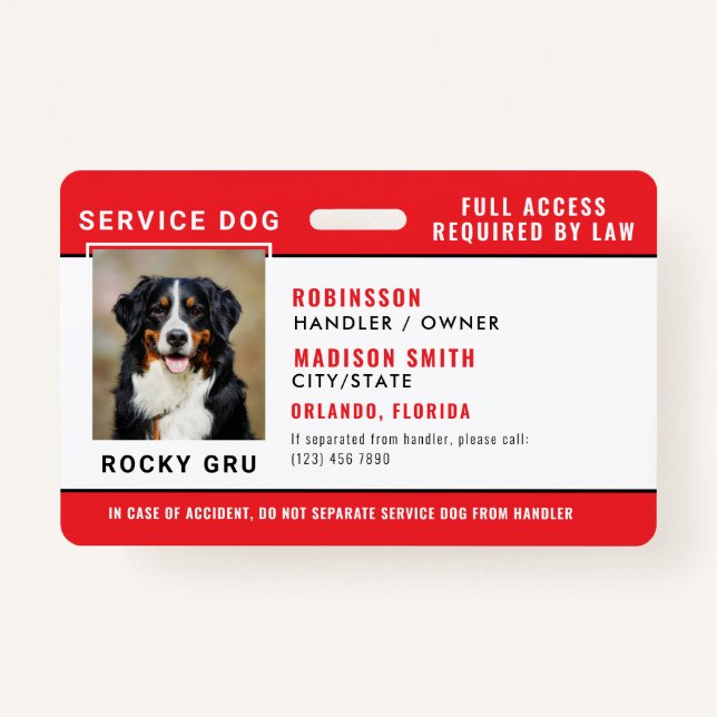 Personalisiertes Service-Dog-Abzeichen Ausweis (Vorderseite)