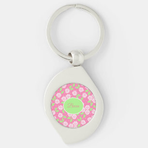 Personalisiertes Shabby Chic Rosa Blumenmuster Schlüsselanhänger