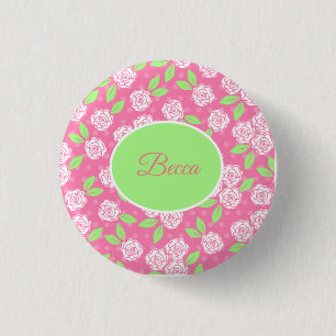 Personalisiertes Shabby Chic Rosa Blüte Button
