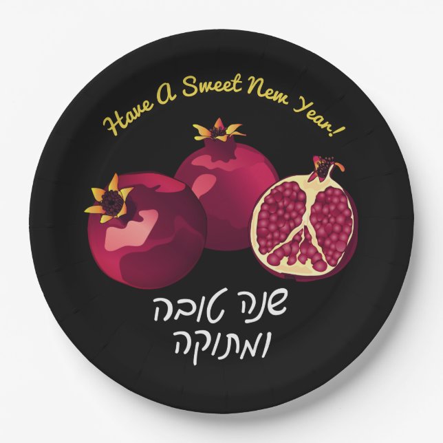 Personalisiertes Shanah Tovah-Granatapfel Pappteller (Vorderseite)