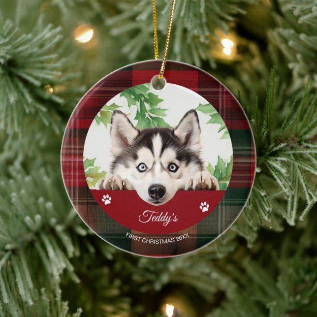 Personalisiertes sibirisches Weihnachtsfest Keramik Ornament (Baum)
