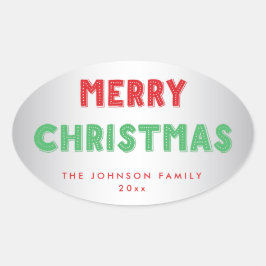 Personalisiertes Silber Frohe Weihnachts Oval Stic Ovaler Aufkleber