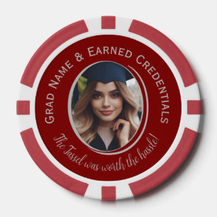 Personalisiertes Silber- und Burgund-Abschluss-Fot Pokerchips