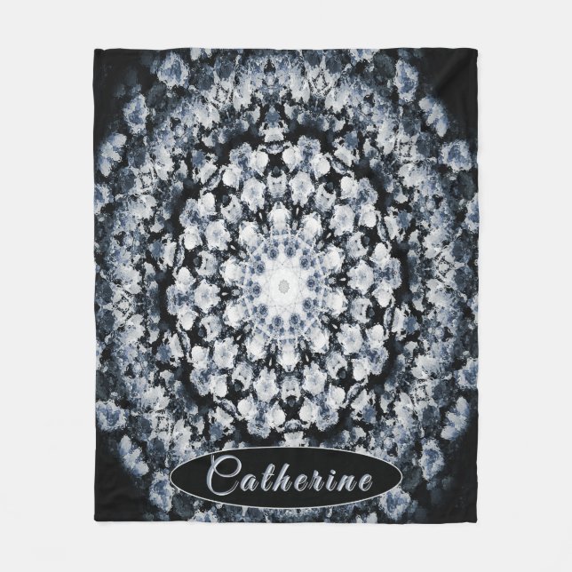 Personalisiertes Silber- und Schwarz-Blütenglas Ma Fleecedecke (Vorderseite)