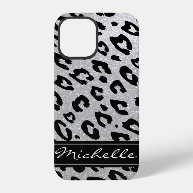 Personalisiertes silbernes Glitter-Leopard-iPhone- iPhone Hülle (Rückseite)
