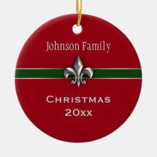 Personalisiertes silbernes Lilien-Weihnachten Keramikornament