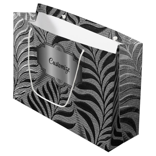 Personalisiertes Silver Leaf Motif Große Geschenktüte (Vorderseite Schrägansicht)