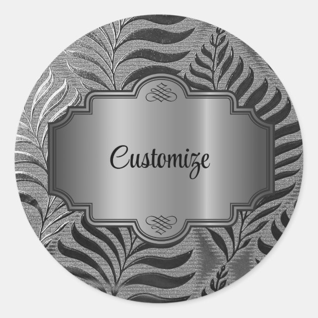 Personalisiertes Silver Leaf Motif Runder Aufkleber (Vorderseite)