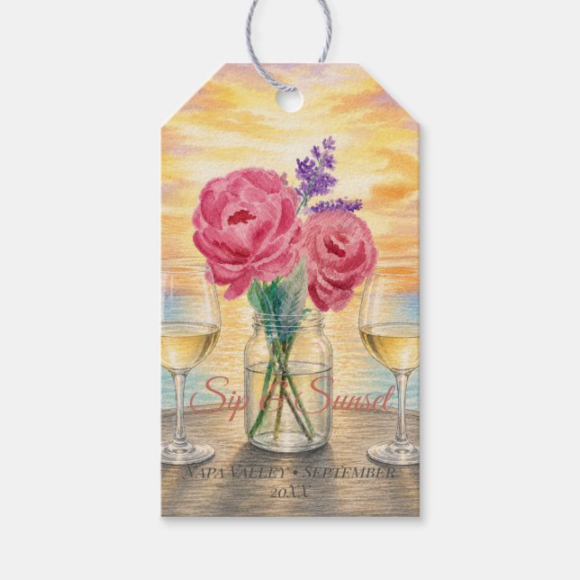 Personalisiertes Sip & Sunset-Wochenende-Willkomme Geschenkanhänger (Vorderseite)