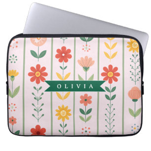 Personalisiertes skandinavisches Blumenmuster im V Laptopschutzhülle
