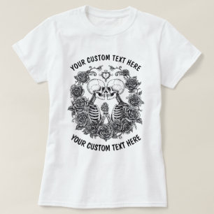 Personalisiertes Skelett-Paar mit Blumenrahmen T-Shirt