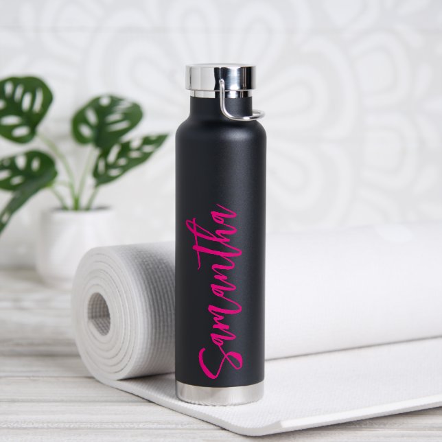 Personalisiertes Skript Ihr Name Neon Pink Party Trinkflasche (Yoga)