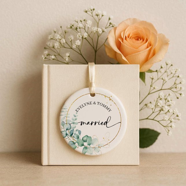Personalisiertes Skript verheiratet Keramik Ornament (Von Creator hochgeladen)