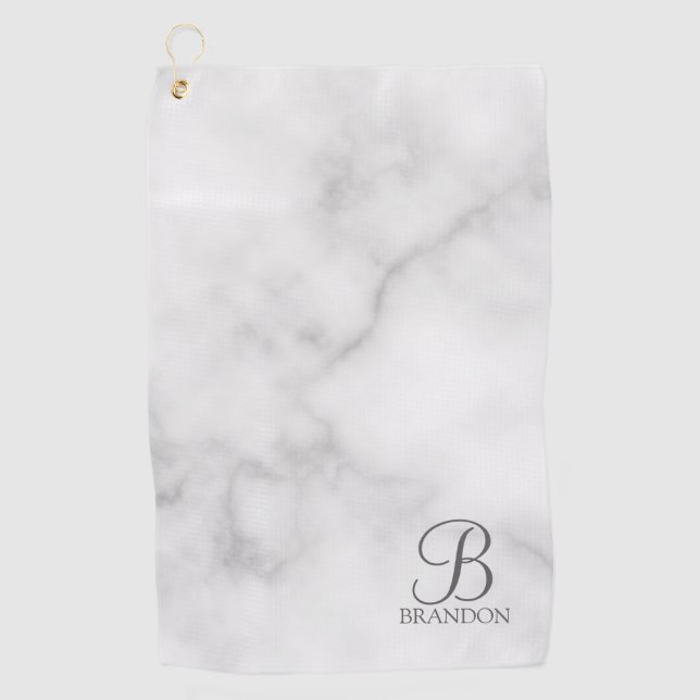 Personalisiertes Skriptmonogramm und Name aus weiß Golfhandtuch (Vorderseite)