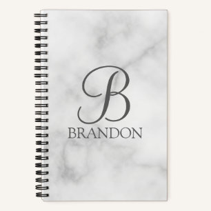 Personalisiertes Skriptmonogramm und Name aus weiß Notizbuch
