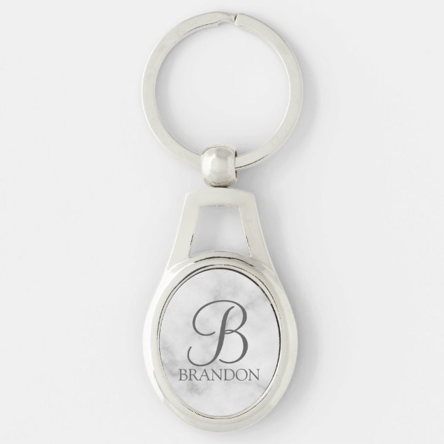 Personalisiertes Skriptmonogramm und Name marbiere Schlüsselanhänger (Vorderseite)