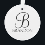 Personalisiertes Skriptmonogramm und Name Ornament<br><div class="desc">Personalisiert Monogram und Name Gift bieten eine personalisierte Monogramm im Stil eines klassischen Schriftartes mit schwarzem Skript und einen Namen im Stil eines klassischen Serif-Schriftartes auf weißem Hintergrund. Ideal für Ferien,  Wiedersehen und besondere Anlässe.</div>