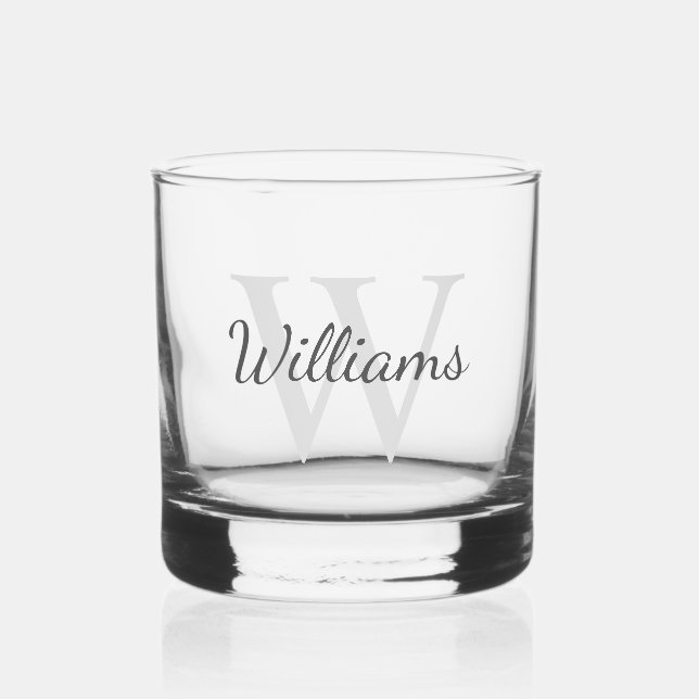 Personalisiertes Skriptmonogramm und Name Whiskyglas (Vorderseite)