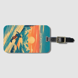 Personalisiertes Snowboard-Berg-Sonnenuntergang-Na Gepäckanhänger
