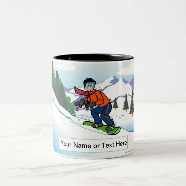 Personalisiertes Snowboarden - Männlicher Cartoon Zweifarbige Tasse (Mittel)