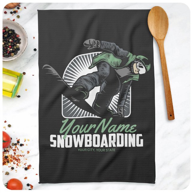 Personalisiertes Snowboarden-Schneefräßchen Geschirrtuch (Von Creator hochgeladen)