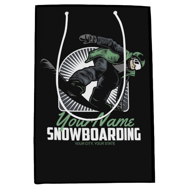 Personalisiertes Snowboarden-Schneefräßchen Mittlere Geschenktüte (Vorderseite)