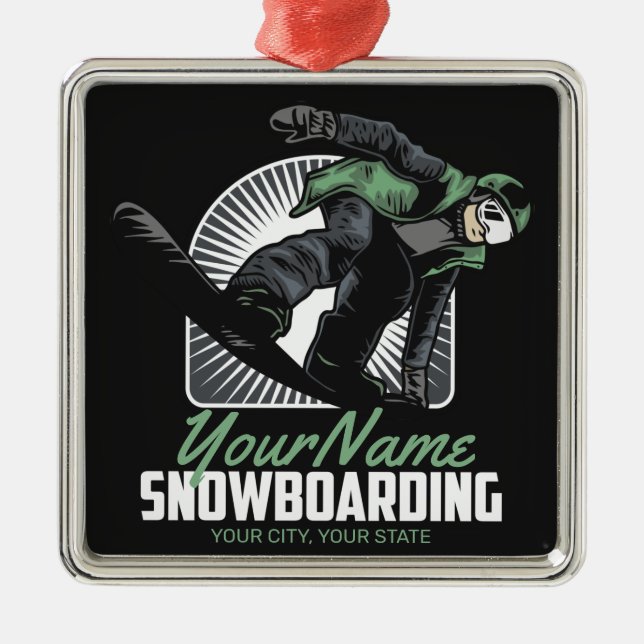 Personalisiertes Snowboarden-Schneefräßchen Ornament Aus Metall (Vorne)
