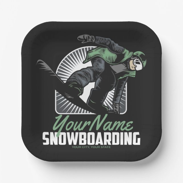 Personalisiertes Snowboarden-Schneefräßchen Pappteller (Vorderseite)