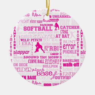 Personalisiertes Softball-Mädchen-Rosa 2 Keramik Ornament