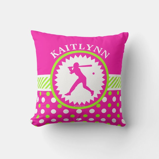 Personalisiertes Softball-Rosa - grüne Kissen (Vorderseite)