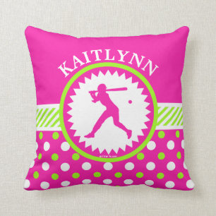 Personalisiertes Softball-Rosa - grüne Kissen