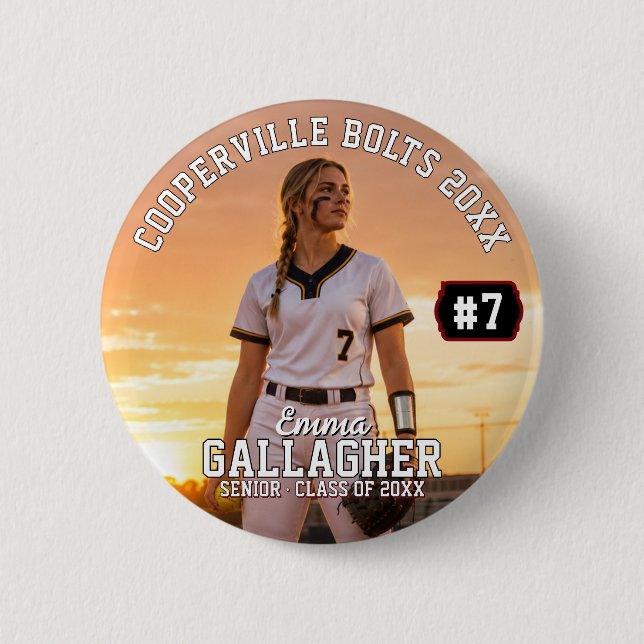 Personalisiertes Softball-Spieler-Foto Button (Vorderseite)
