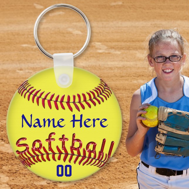 Personalisiertes Softball-Team Geschenkideen, NAME Schlüsselanhänger (Personalized softball gifts for players. Softball party favors or cheap softball gift ideas. Blue)
