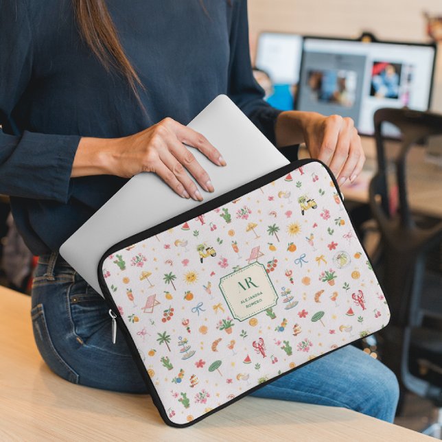 Personalisiertes Sommer-Wasserfarben-Monogramm Laptopschutzhülle (Von Creator hochgeladen)