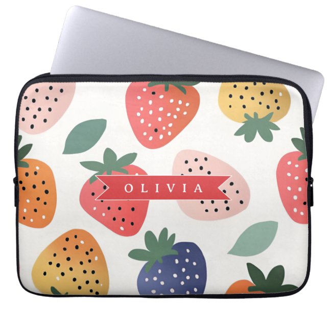 Personalisiertes Sommerfarbenfrohes Erdbeermuster Laptopschutzhülle (Vorderseite)
