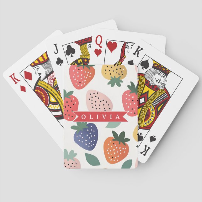 Personalisiertes Sommerfarbenfrohes Erdbeermuster Spielkarten (Rückseite)