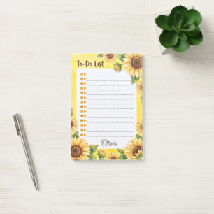 Personalisiertes Sonnenblumen-Aquarell-Notizblock  Post-it Klebezettel
