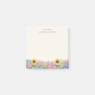 Personalisiertes Sonnenblumen-Blumenfeld mit indiv Post-it Klebezettel