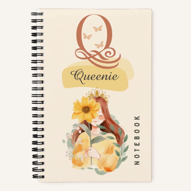 Personalisiertes Sonnenblumen-Girl-SpiralNotebook Notizbuch (Vorderseite)