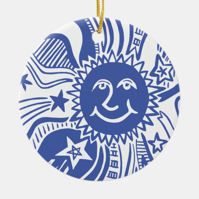 Personalisiertes Sonnenmuster Keramik Ornament (Vorne)