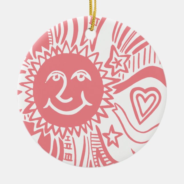 Personalisiertes Sonnenmuster Keramik Ornament (Vorne)