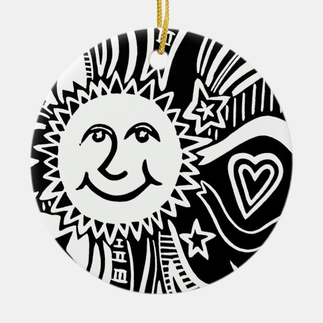 Personalisiertes Sonnenmuster Keramik Ornament (Vorne)