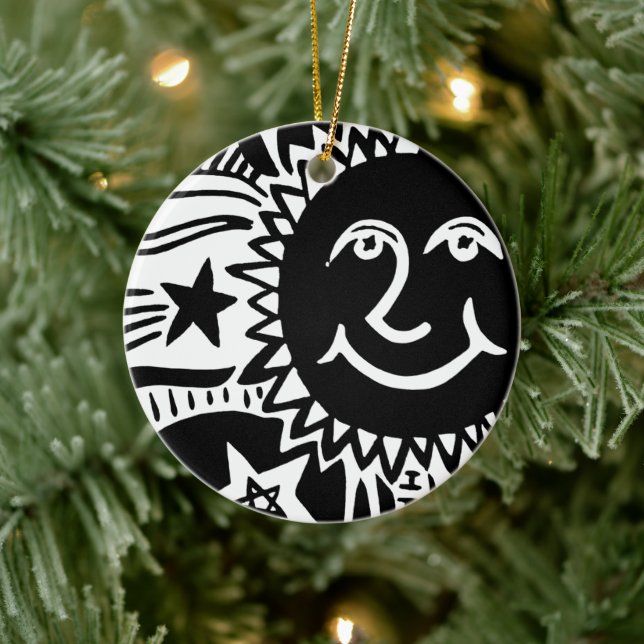 Personalisiertes Sonnenmuster Keramik Ornament (Baum)