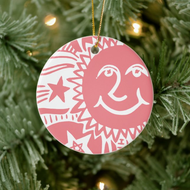 Personalisiertes Sonnenmuster Keramik Ornament (Baum)