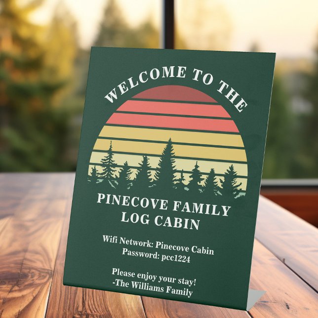 Personalisiertes Sonnenuntergang Blockhaus Seehaus Sockelschild (Von Creator hochgeladen)