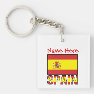 Personalisiertes Spanien-Flagge-Erbe-Quadrat-Acryl Schlüsselanhänger